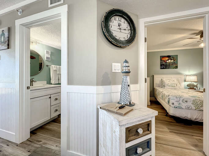 Entrances. You can access guest bathroom from main entrance by the dining room.