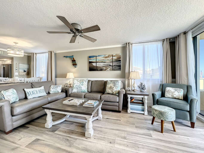 Relax in our living room with sweeping ocean views, where every glance is a moment of serenity.