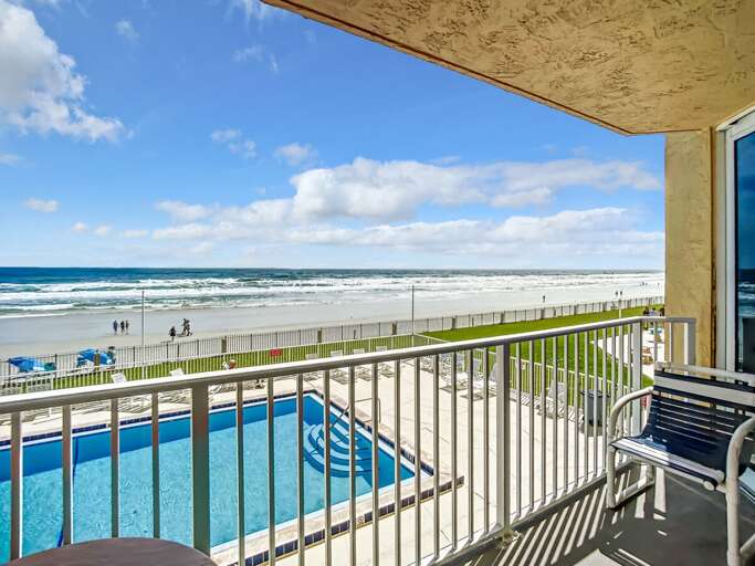 Enjoy ocean and pool views from the comfort of your balcony retreat. Enjoy ocean and pool views from the comfort of your balcony retreat.