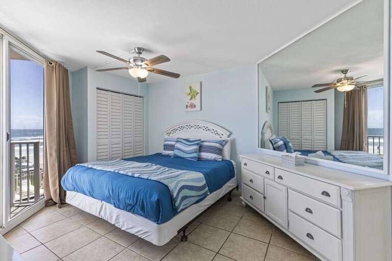 Sleep like royalty! The master bedroom offers a king bed and ample storage space for your belongings. Sleep like royalty! The master bedroom offers a king bed and ample storage space for your belongings.