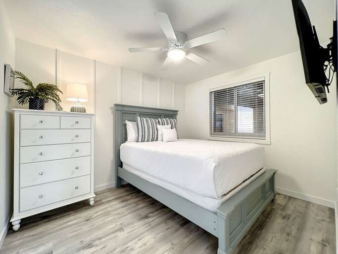 Queen bed with dresser for storage. Queen bed with dresser for storage.