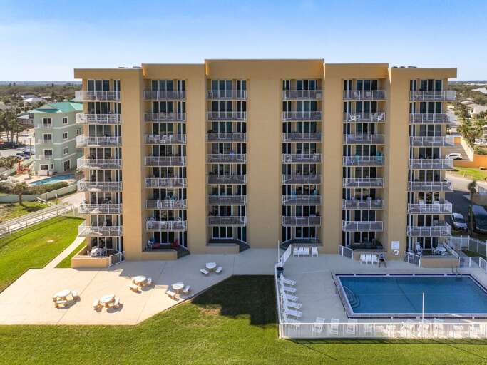 Back view of Oceania Plaza showing our pool area and oceanfront properties.