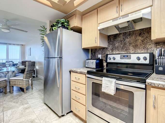 Full size fridge and storage.