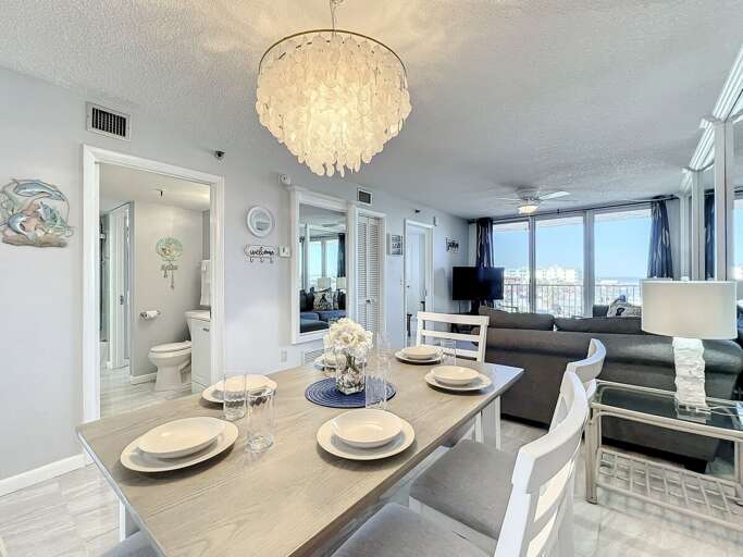 Beautiful dining room looking into the living room.