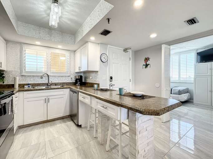 Breakfast bar with extra seating.