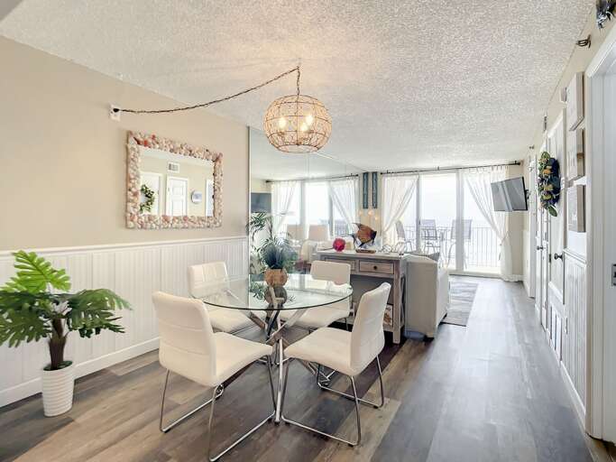 Dining room looking into the open living room.