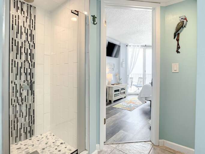 Walk in shower and access to the master bedroom.
