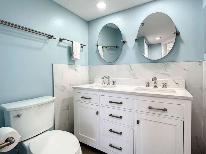 Double vanity with storage.