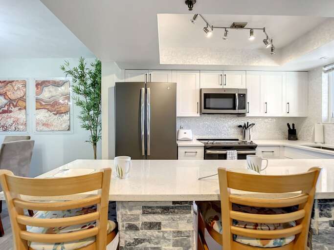 Breakfast bar with extra seating.