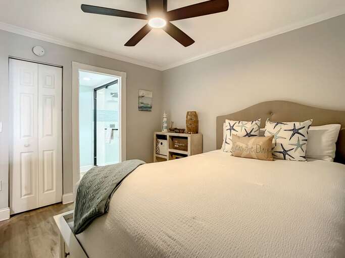 Access to guest bathroom. Closet for storage.