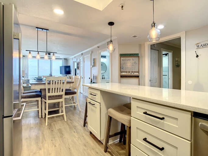 Breakfast bar with extra seating.