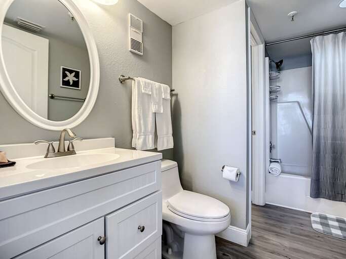 Vanity for storage and mirror.