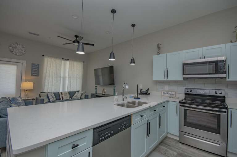 Modern kitchen with spacious island and stainless steel appliances