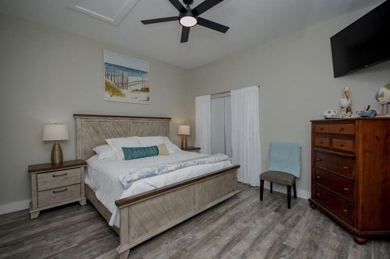 Cozy bedroom retreat with modern rustic charm and comfort