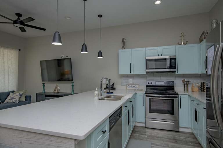 Modern kitchen with spacious island and sleek appliances