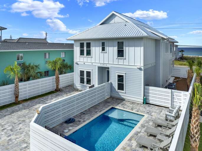 Private backyard pool with ocean views and spacious deck Private backyard pool with ocean views and spacious deck