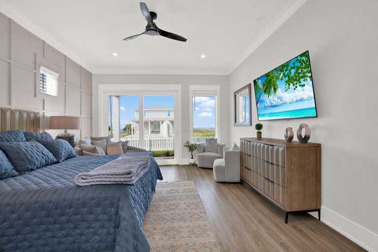 Bright and airy bedroom with ocean views and modern comfort