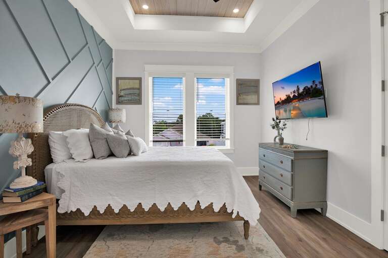 Bright and airy bedroom with serene garden views