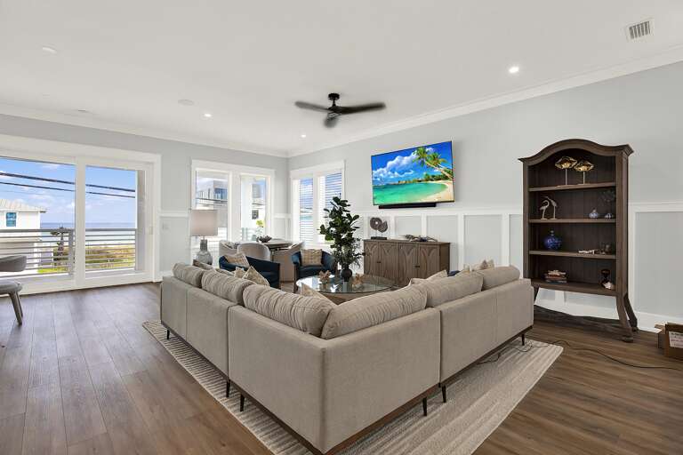 Spacious living room with cozy seating and natural light