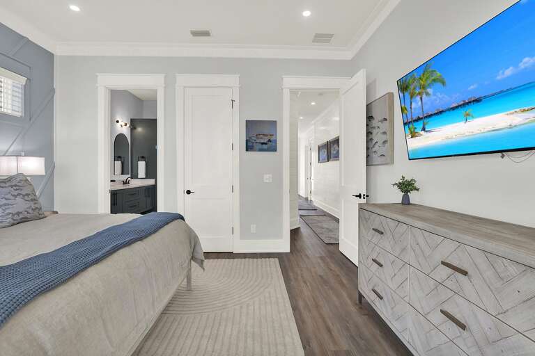 Cozy bedroom retreat with modern comforts and serene decor