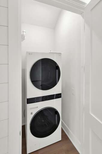 Compact laundry nook with modern washer and dryer units