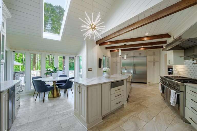 Bright, modern kitchen with skylights and spacious island seating