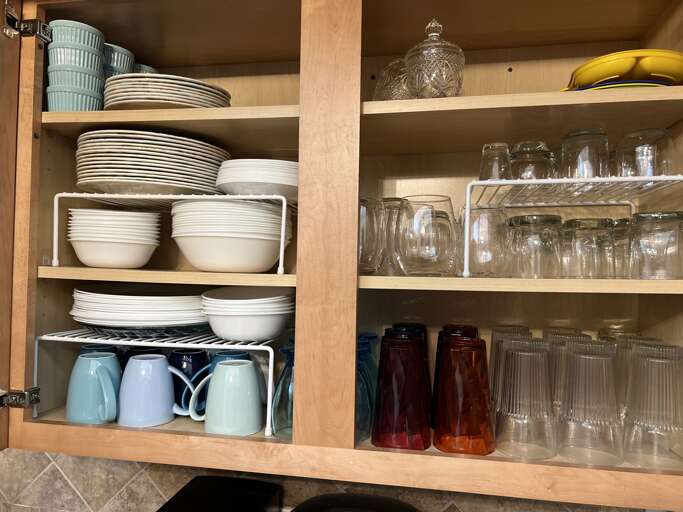 2023 Stocked Cupboard - Wine Glasses and Pint glasses in Dining Room Hutch 2023 Stocked Cupboard - Wine Glasses and Pint glasses in Dining Room Hutch