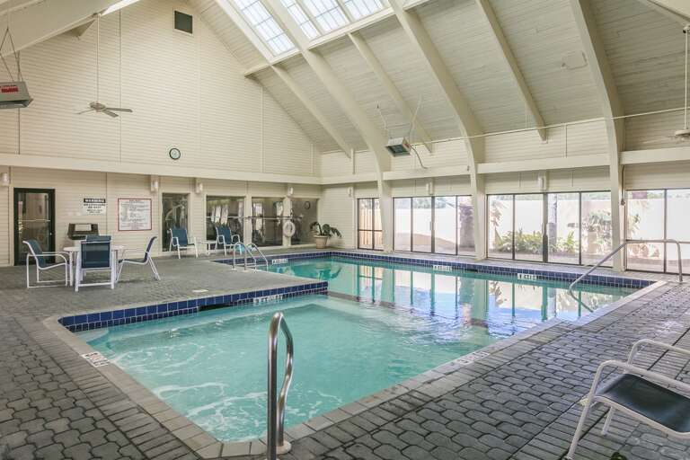Indoor heated pool, from the hot tub corner.