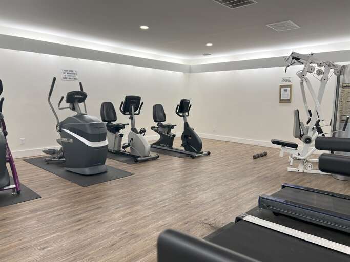 Summer House fitness - Cybex is the purple machine slightly off to the left