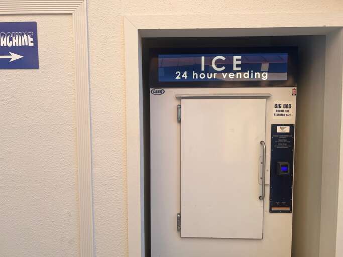 Ice Vending Machine located by the Restrooms near the Outdoor Pool
