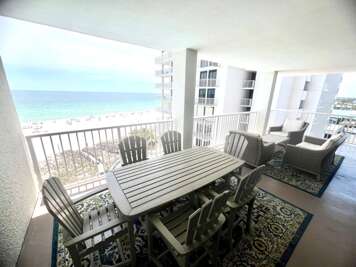 Huge patio with a wrap around to with West views