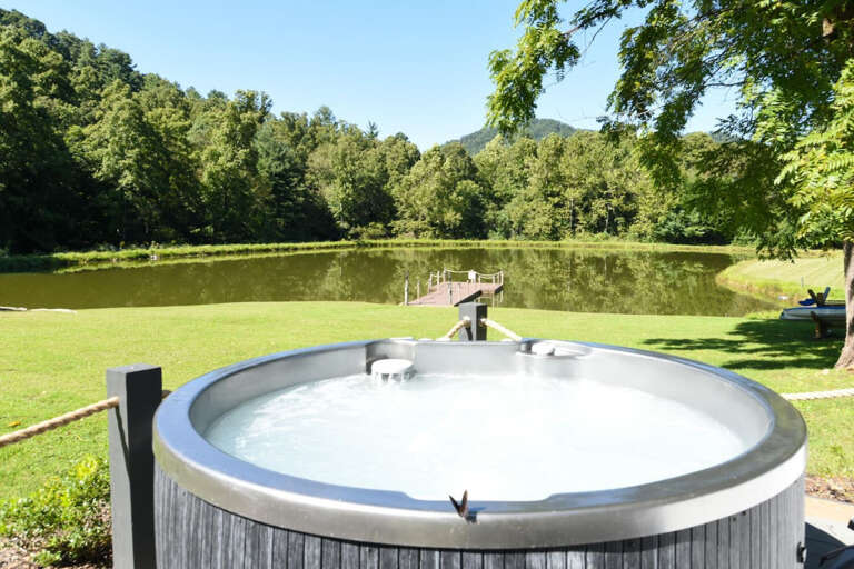 Pond and mountain views from hot tub Pond and mountain views from hot tub