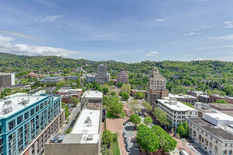 Downtown Asheville and surrounding mountains