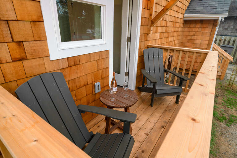 Downstairs master queen with attached full bath and private deck.  Downstairs master queen with attached full bath and private deck.