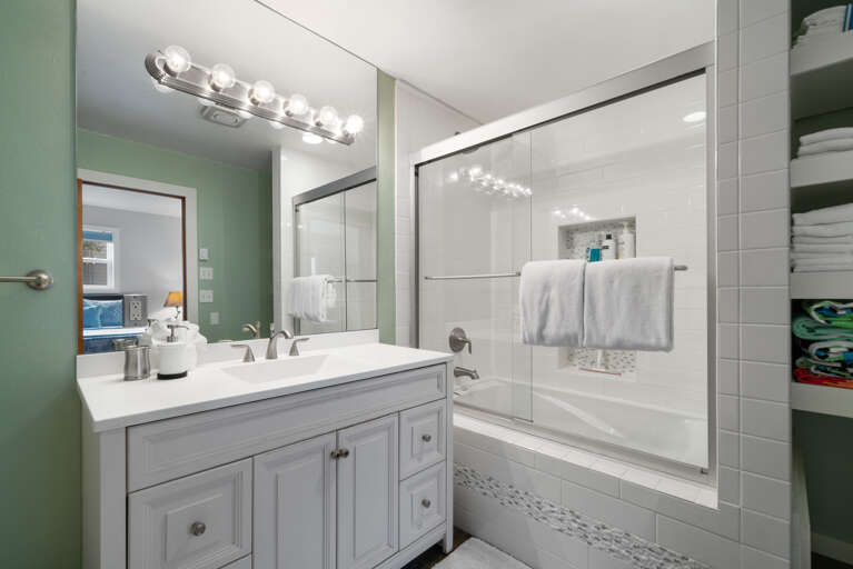 Master bath with bubble tub and shower. 