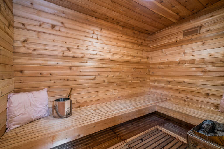 Fenced back yard garden with firepit, hot tub, sauna, covered outdoor dining area