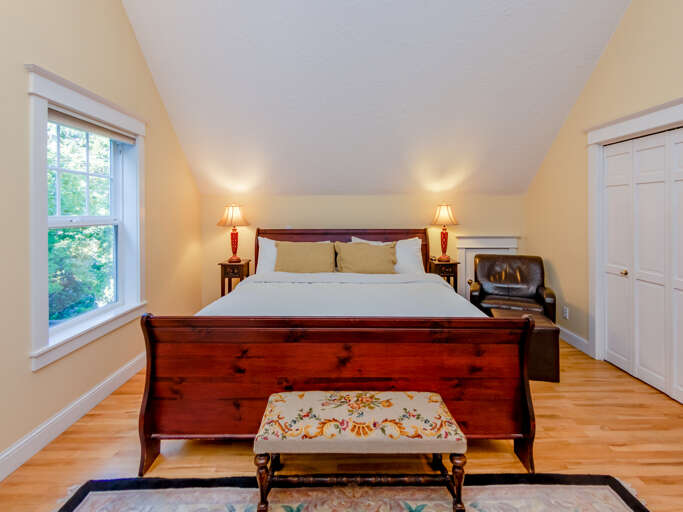 Master bedroom with King bed and  attached master bath. 