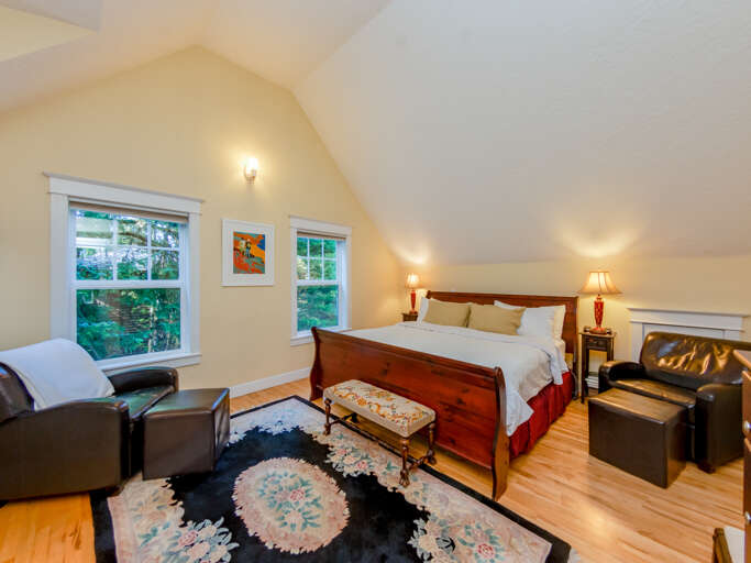 Master bedroom with King bed and attached master bath. 