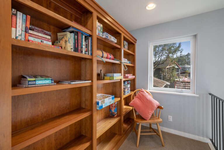 Mid level book shelf with books