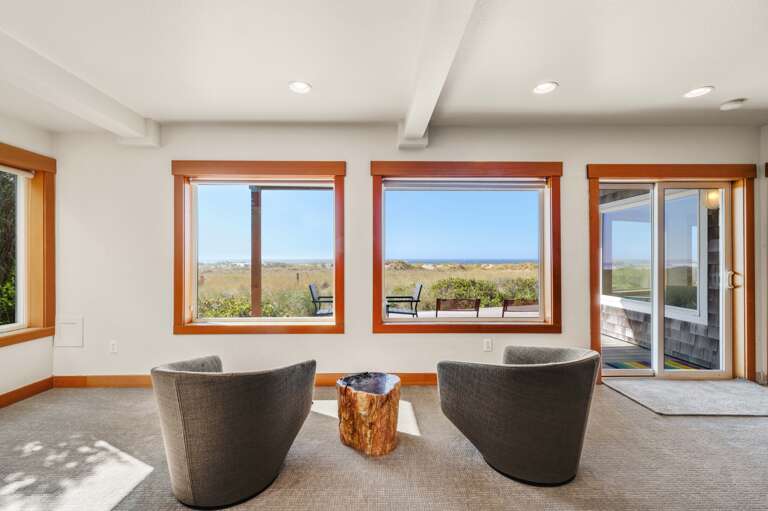 View from large living area. Deck access