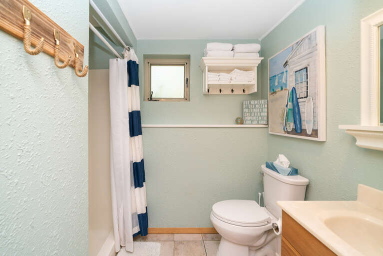 Lower level hall bath with stall shower
