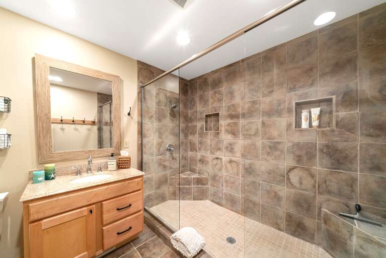 Dual shower in full bath on main living level
