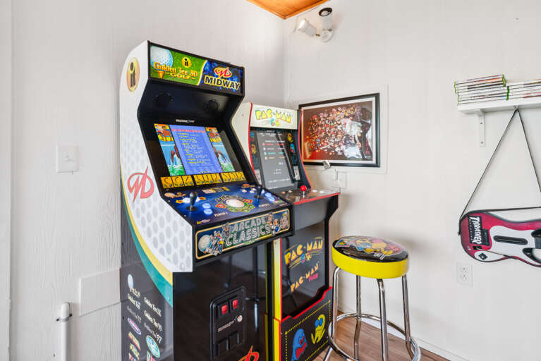 Game room with Arcade games, atari, Xbox, guitar hero, foosball, big connect four and more
