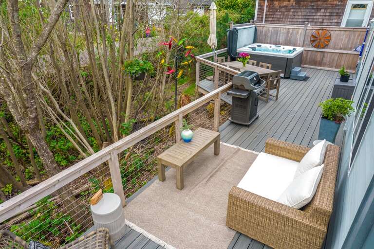 Aerial view.  1 block to the beach and 1/2 block to the golf course