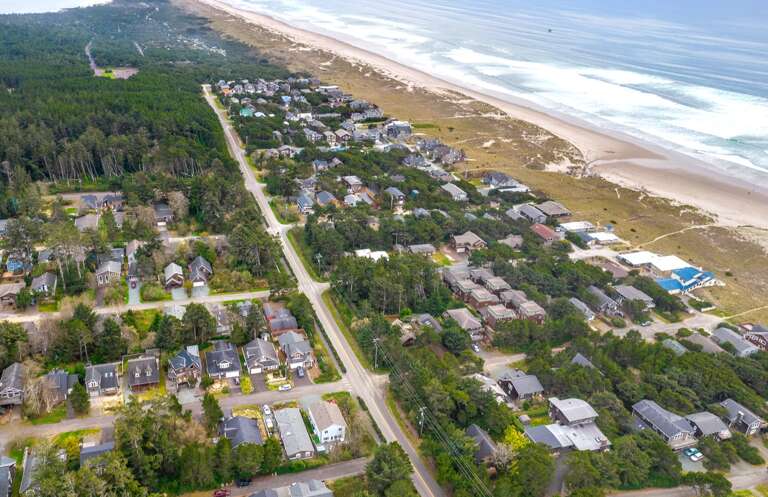 Aerial view.  1 block to the beach and 1/2 block to the golf course