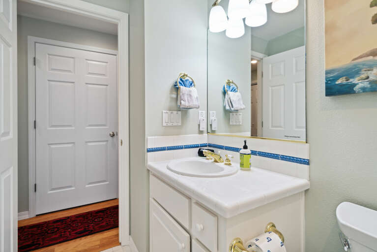 Downstairs hall bath with tub and shower combo
