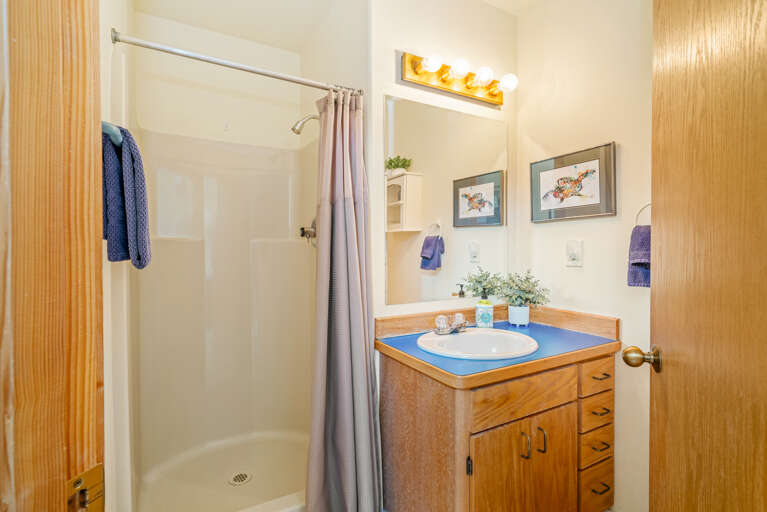 Downstairs bathroom with shower/tub combination.  Downstairs bathroom with shower/tub combination.