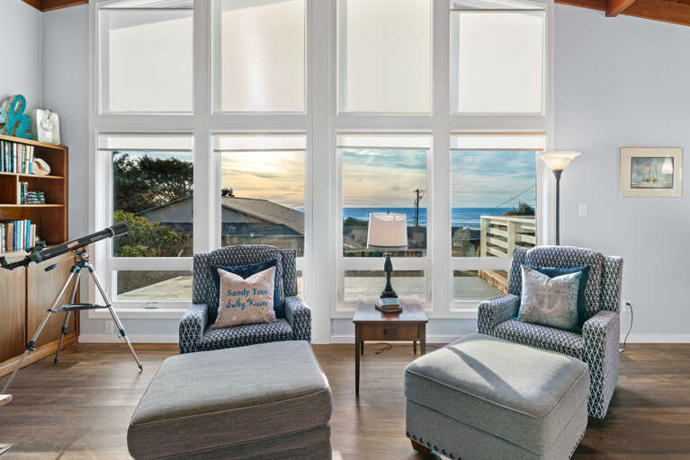 Open living area with kitchen, dining and living area. All with ocean views.  Open living area with kitchen, dining and living area. All with ocean views.