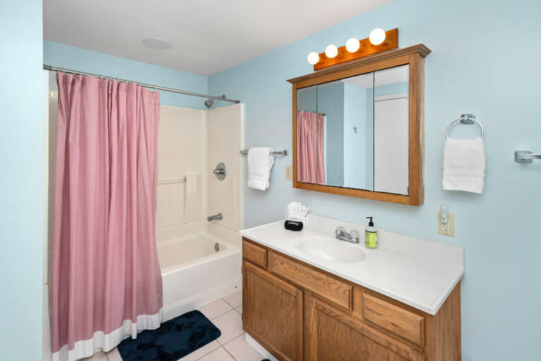 Lower level full bath with shower tub combo.  Lower level full bath with shower tub combo.