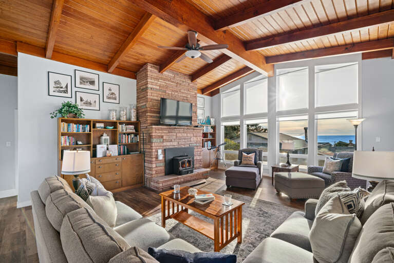 Open living area with kitchen, dining and living area. All with ocean views.  Open living area with kitchen, dining and living area. All with ocean views.